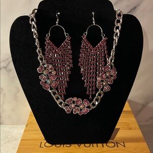 Elegant Silver and Pink Floral Jewelry Set
